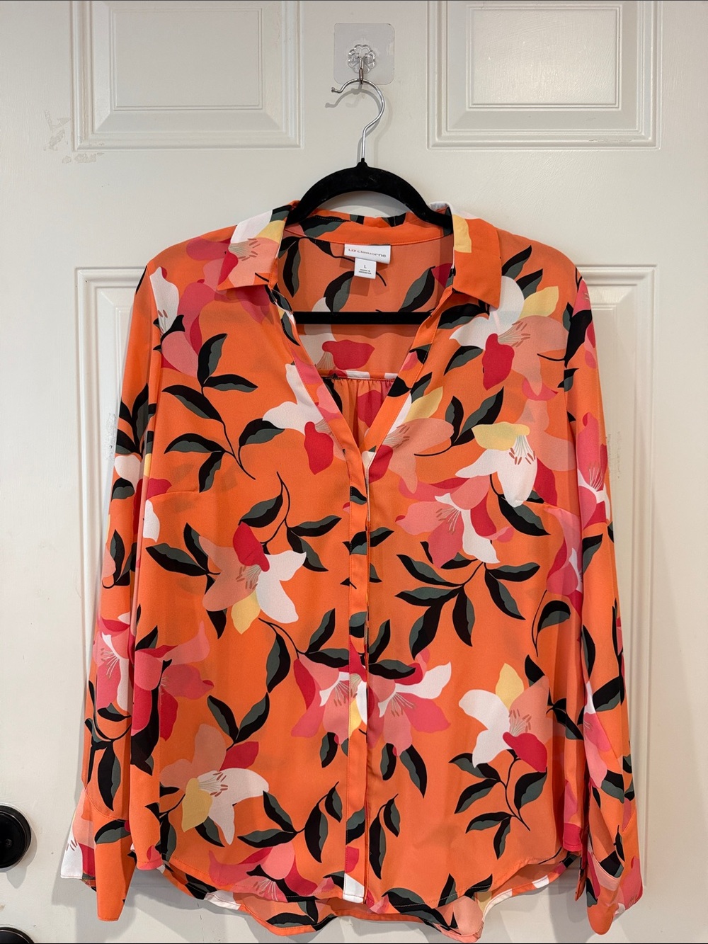 Liz Claiborne Orange Floral Button-Down Shirt